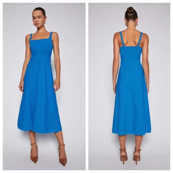 Scanlan Theodore Crepe Knit Square Neck Dress (Sz XS) Midi Light Blue Aqua - Picture 2 of 16